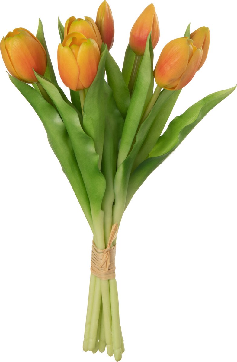 J-Line bloemenboeket Tulpen 7 Stuks - kunststof - oranje - small