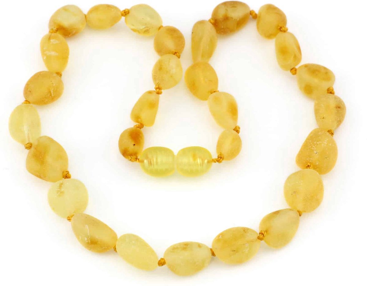 Goedkoopste Baby/Kind - Barnsteen ketting - lemon - ovalen ruwe steentjes - 33cm