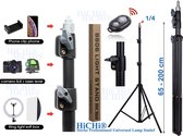 HiCHi® Professionele Sterke Lampstandaards 180cm - Lampstatief Inclusief Draag Tas Bluetooth Afstandsbediening, Telefoonhouder, 360 ° Mini Bal Head en GoPro Adapter