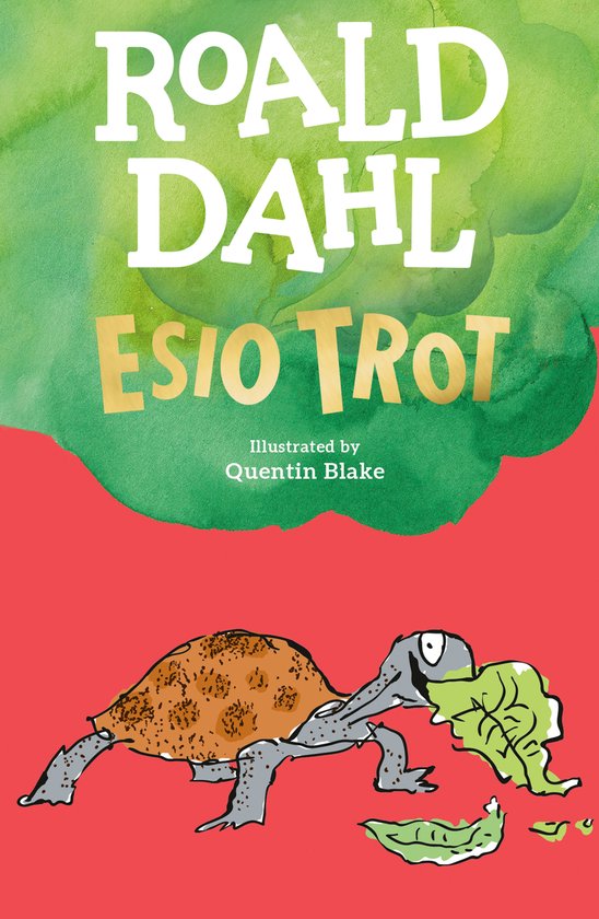 Couverture du livre Roald Dahl 'Esio Trot'. Une tortue mange de la laitue. Illustré par Quentin Blake.