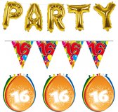 Folat - Verjaardag feestversiering 16 jaar PARTY letters en 16x ballonnen met 2x plastic vlaggetjes