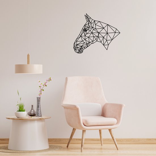 Geometrisch Paard - H 60cm B 70cm - Line art - Wall art - Muurdecoratie zwart - Van Aaken Design