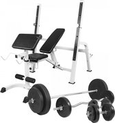 Gorilla Sports Banc de Musculation/Squat Rack + 100kg set - Barre d'haltères avec poids