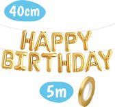 Happy Birthday Ballonslinger - Folie Ballonnen Slinger - Verjaardag Versiering Folie Ballon - Gouden Feest Decoratie - Party Feestversiering - Kinderen en Volwassenen - Kinderfeestje - 5m Lint - Goud