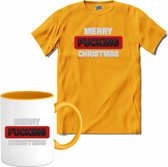 Merry f*cking christmas - T-Shirt met mok - Meisjes - Geel - Maat 12 jaar