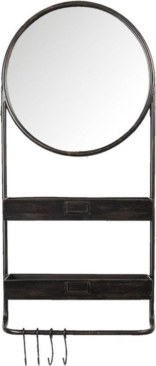 Industriële Spiegel - Wandspiegel - Wandrek - Zwart - 89 cm