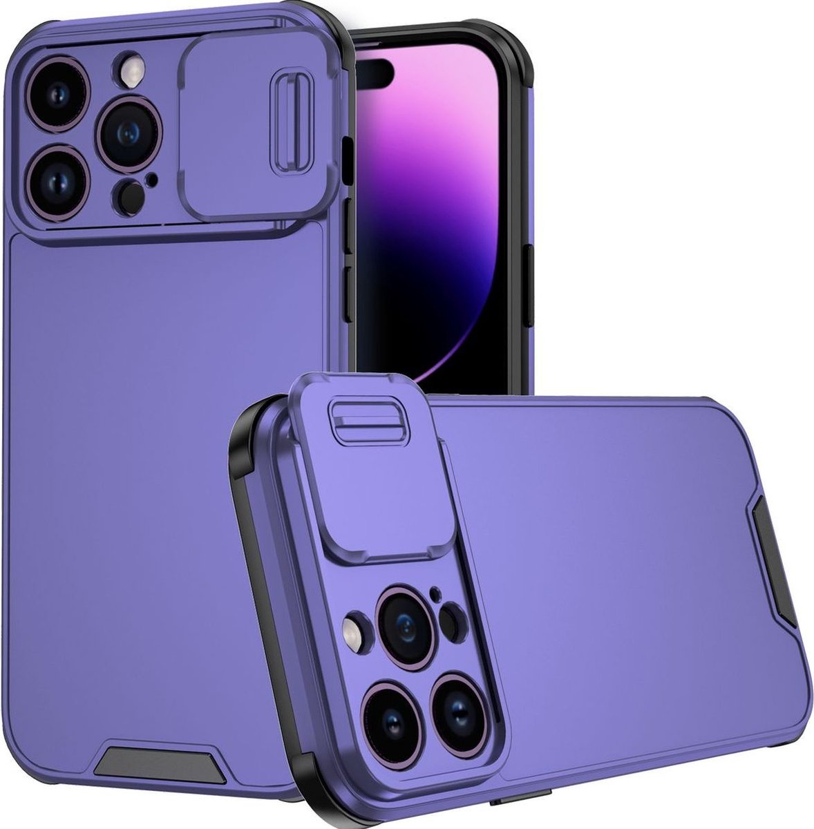 Mobigear Hoesje geschikt voor Apple iPhone 14 Pro Max Telefoonhoesje Hardcase | Mobigear Cam Slide Backcover met Camera Slider | iPhone 14 Pro Max Case | Back Cover - Paars