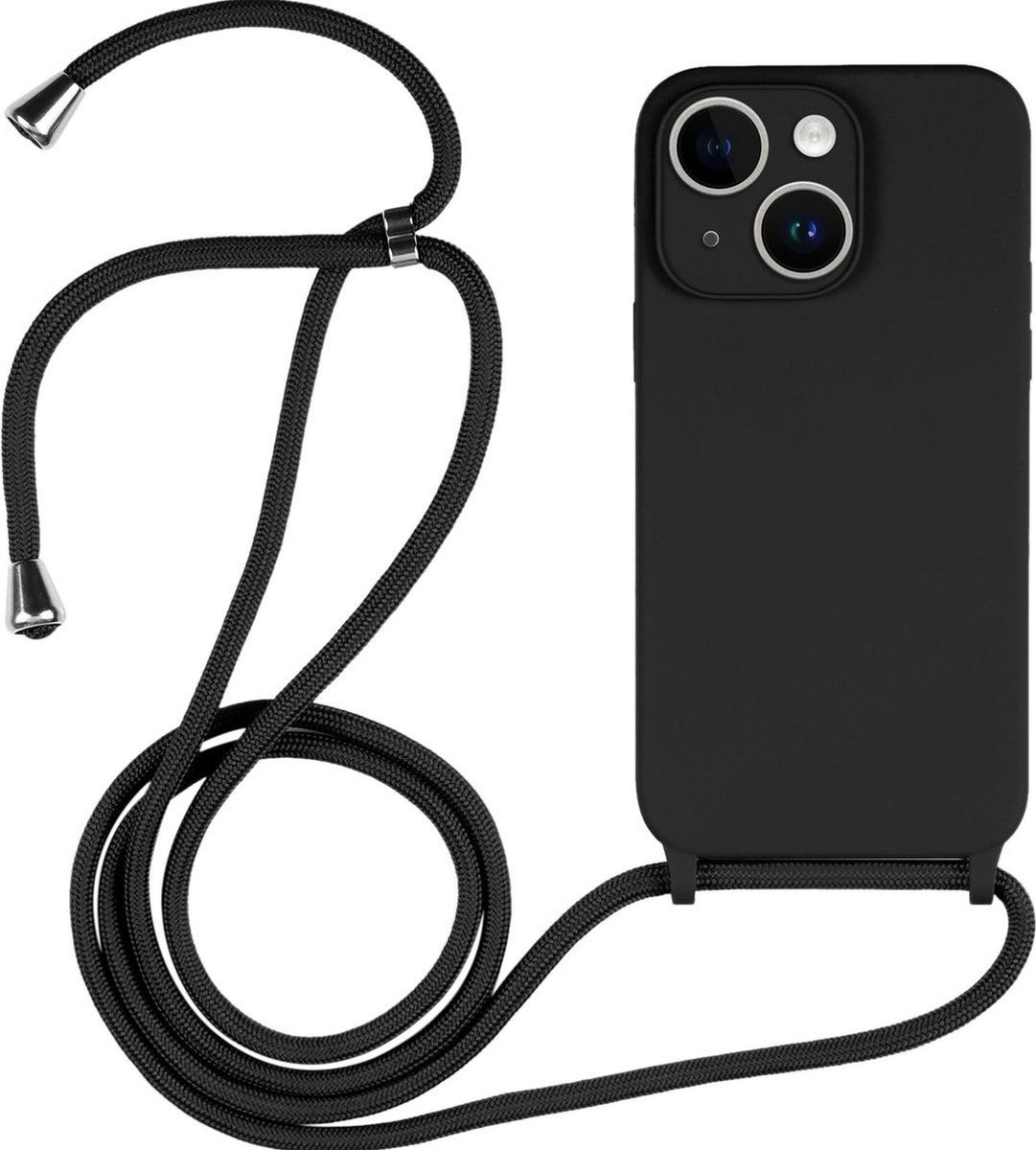 Mobigear Telefoonhoesje geschikt voor Apple iPhone 14 Plus Siliconen | Mobigear Lanyard Hoesje met koord - Zwart