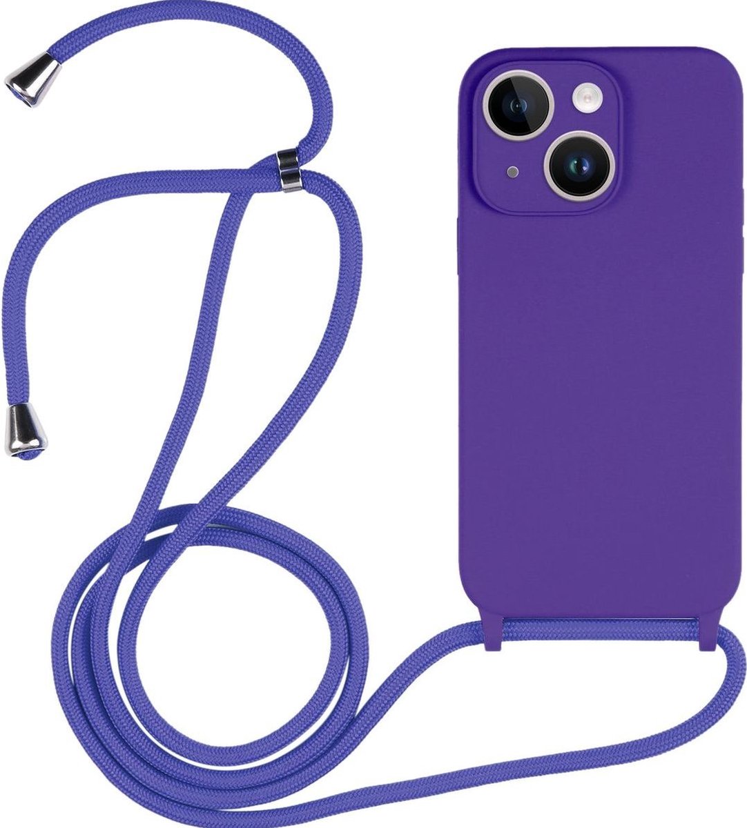 Mobigear Telefoonhoesje geschikt voor Apple iPhone 14 Siliconen | Mobigear Lanyard Hoesje met koord - Paars