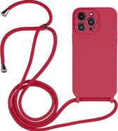 Mobigear Telefoonhoesje geschikt voor Apple iPhone 14 Pro Siliconen | Mobigear Lanyard Hoesje met koord - Bordeaux Rood