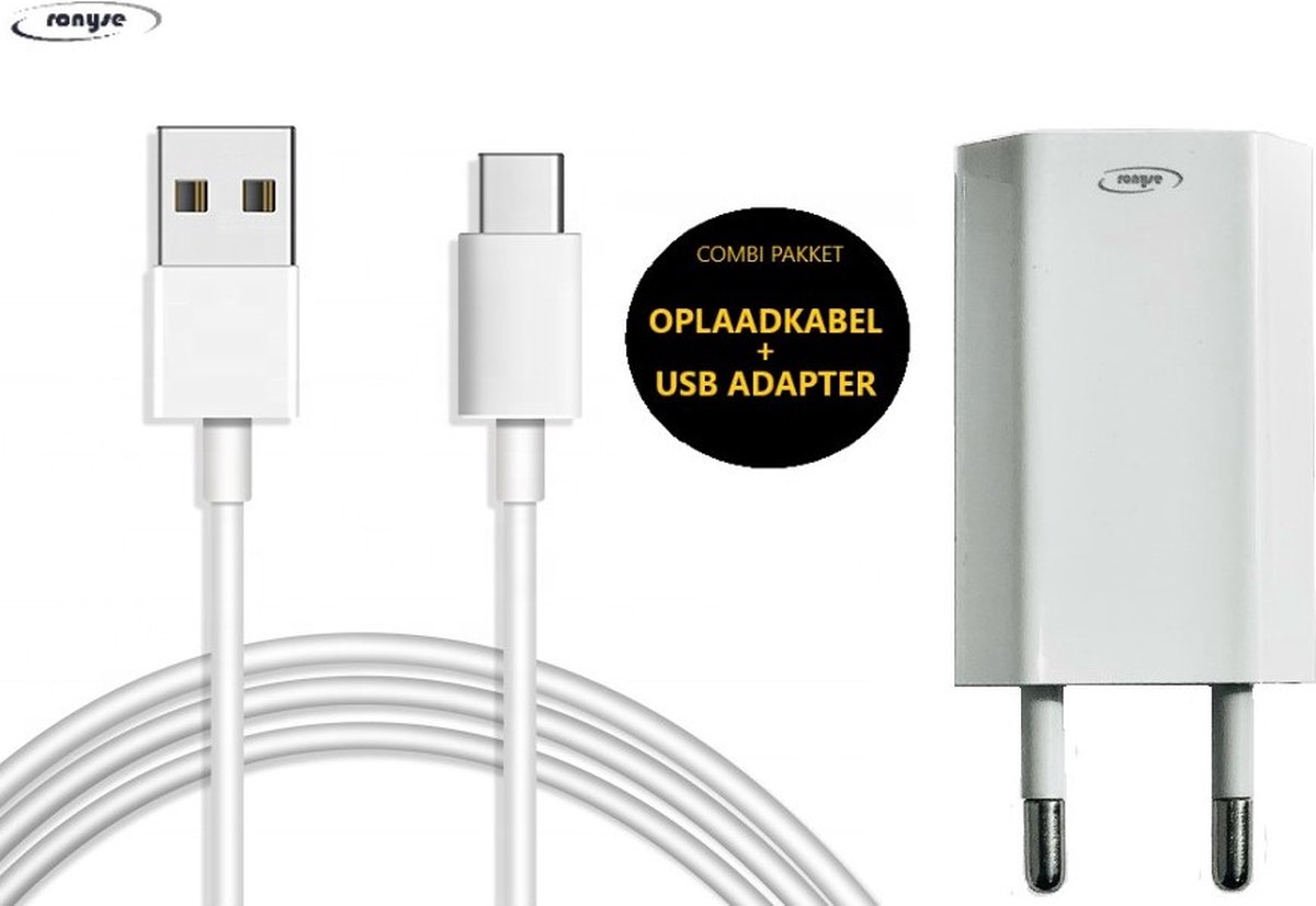 USB Adapter met USB-C Kabel - 1 Meter - Wit - Oplader & Oplaadkabel voor  Samsung... | bol.com