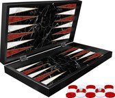 Tavla - Backgammon houten koffer met magnetische sluiting - zwart met marmer print - Maat L 38cm