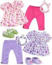Sophia's by Teamson Kids Poppenkledingset voor 38.1 cm Poppen - T-shirt, Leggings, Hoofdband en Schoenen - Poppen Accessoires - Roze/Purper/Bloemen (Pop niet inbegrepen)