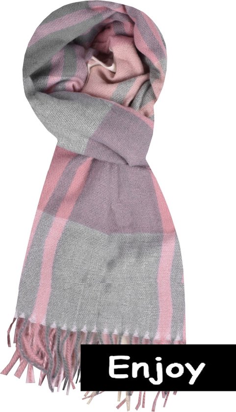 Sjaal-roze geruite  -wintersjaal -natuurlijke materialen