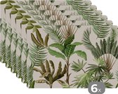 Placemat - Placemats kunststof - Jungle - Palmboom - Bananenplant - Kinderen - Natuur - Planten - 45x30 cm - 6 stuks - Hittebestendig - Anti-Slip - Onderlegger - Afneembaar