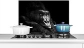 Spatscherm keuken 60x40 cm - Kookplaat achterwand Gorilla - Aap - Zwart - Wit - Portret - Muurbeschermer - Spatwand fornuis - Hoogwaardig aluminium