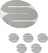 Onderzetters voor glazen - Abstract - Taupe - Zwart - Lijnen - 10x10 cm - Onderlegger - Onderzetter kurk - 6 stuks