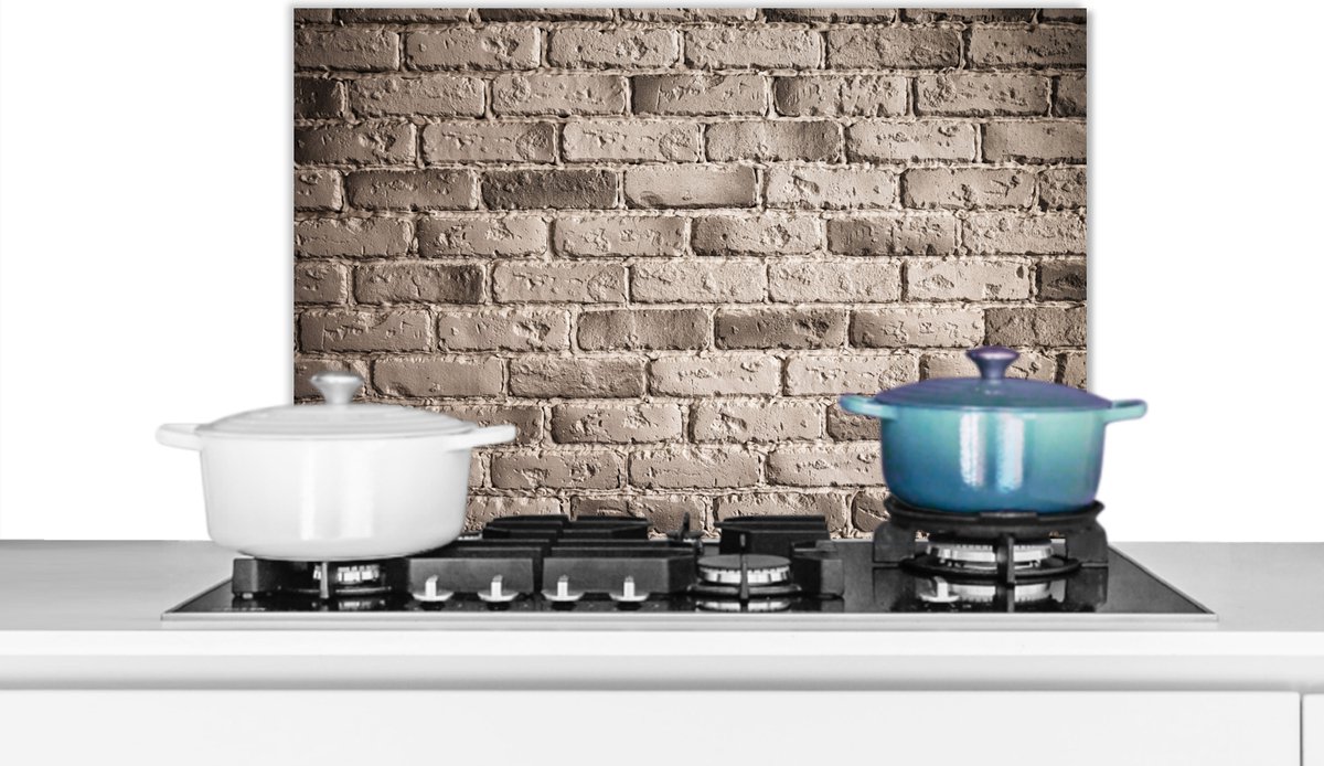 Spatscherm - Bakstenen - Koken - Muur - Grijs - Spatwand - Keuken achterwand - 60x40 cm