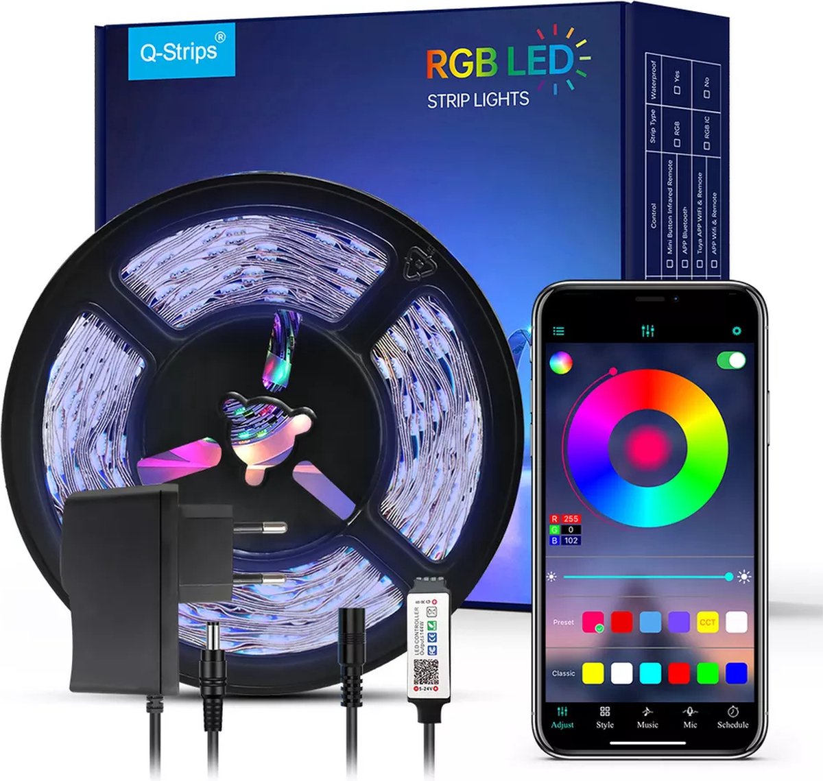 Led strip - 5 meter - RGB - met afstandsbediening en telefoon app - smart LED light verlichting - timer en muziek modus