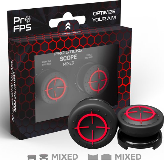 ProFPS Thumbsticks voor Playstation 4 (PS4) en Playstation 5 (PS5) - Thumb Grips - Aim Assistant voor eSports - 1 Concave Low-Rise, 1 Domed Mid Rise - Mixed Set