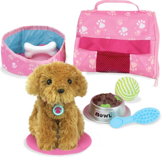 Sophia's by Teamson Kids Speelgoed-Pup en Vervoerder voor 45.7 cm Poppen - Omvat 8 Interactieve Accessoires - Poppen Accessoires - Roze (Pop niet inbegrepen)