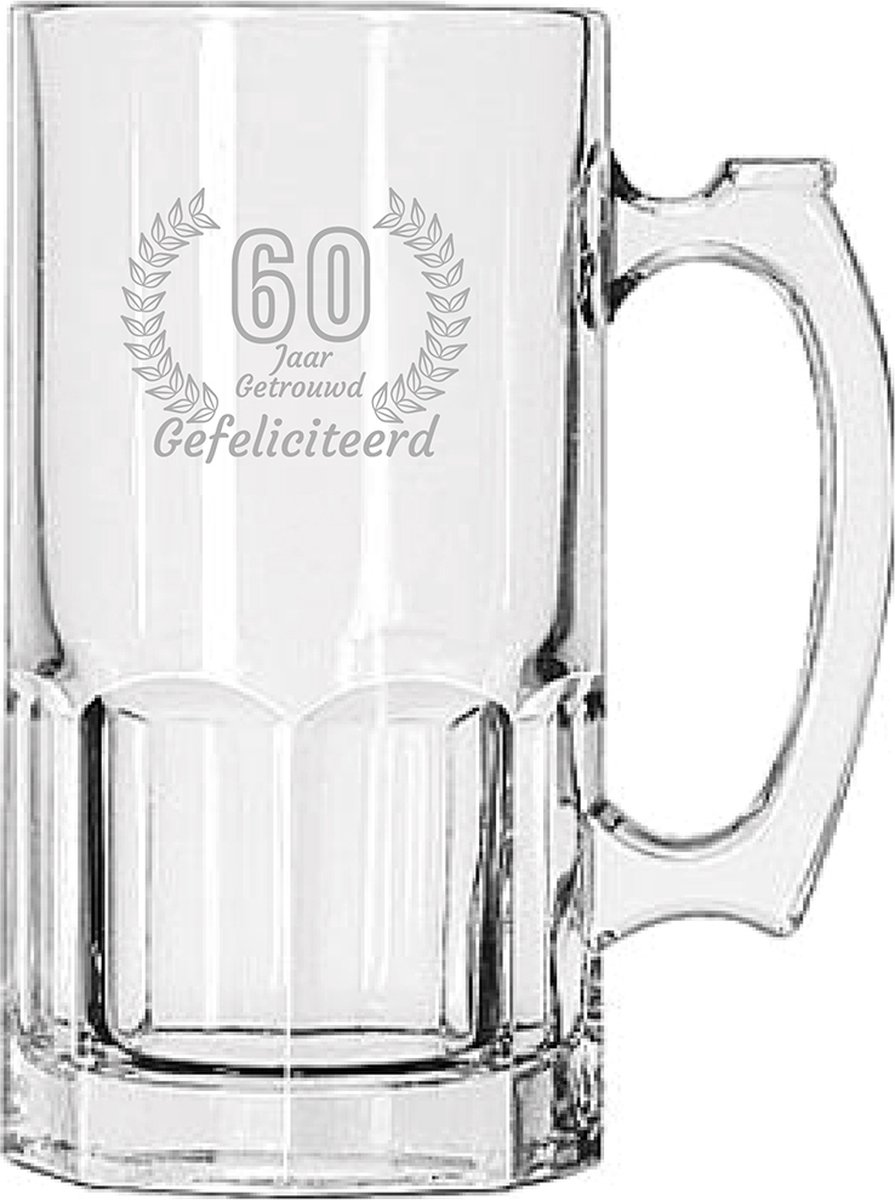 Gegraveerde Bierpul 1ltr Gefeliciteerd 60 jaar getrouwd