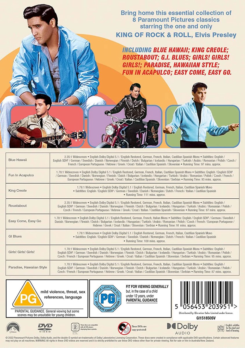 Movie Lights! Camera! Elvis! 8 Film Collection (DVD), Movie Muziek