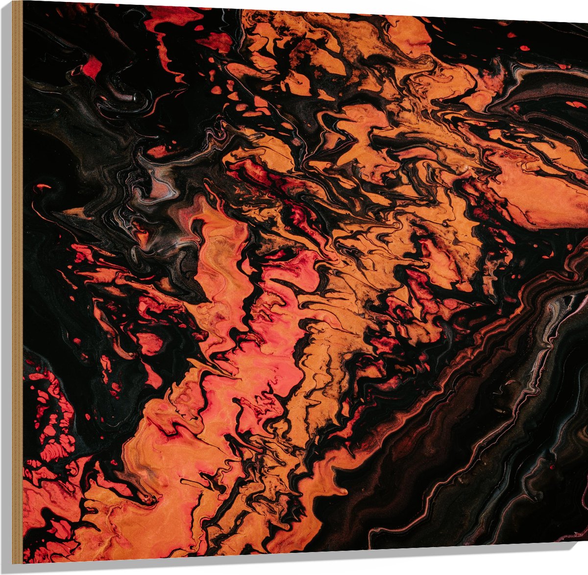 Hout - Rood/oranje/Zwarte Verf - 100x100 cm - 12 mm dik - Foto op Hout (Met Ophangsysteem)