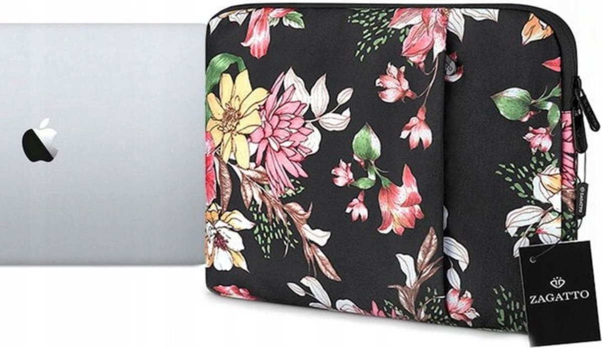 Laptophoes - Bloemen - Bloemenprint - Laptop Sleeve 13,3 inch - met Voorvak - Zachte Binnenkant - Plushe - Laptop Tas - Notebook Tas - Macbook Tas - Ipad Hoes - Bescherming - Laptop Sleeve - Laptopbescherming - Hoes