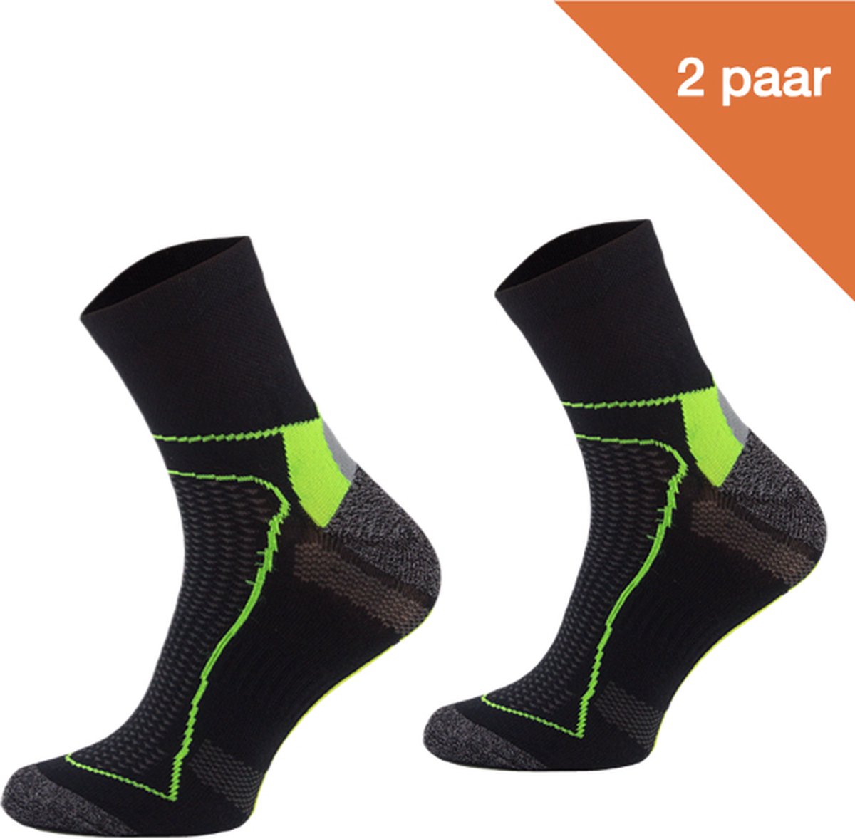 Comodo Fietssokken Polyester BIK1 - Zwart/Groen - 2 paar - Maat 43-46