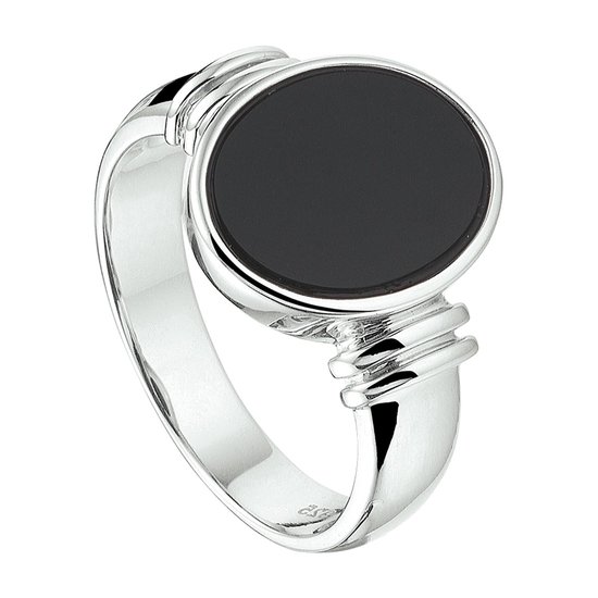 Schitterende Zilveren Ovalen Zegelring Zwarte Onyx  19.75 mm. (maat 62) model 266