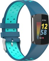 By Qubix - Geschikt voor Fitbit Charge 5 - Fitbit Charge 6 Sportbandje met gesp - Blauw - turquoise - Tweekleurig - Maat: L - Smartwatch Band - Horlogeband -