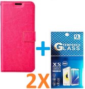Portemonnee Book Case Hoesje + 2x Screenprotector Glas Geschikt voor: iPhone 14  Pro -  roze