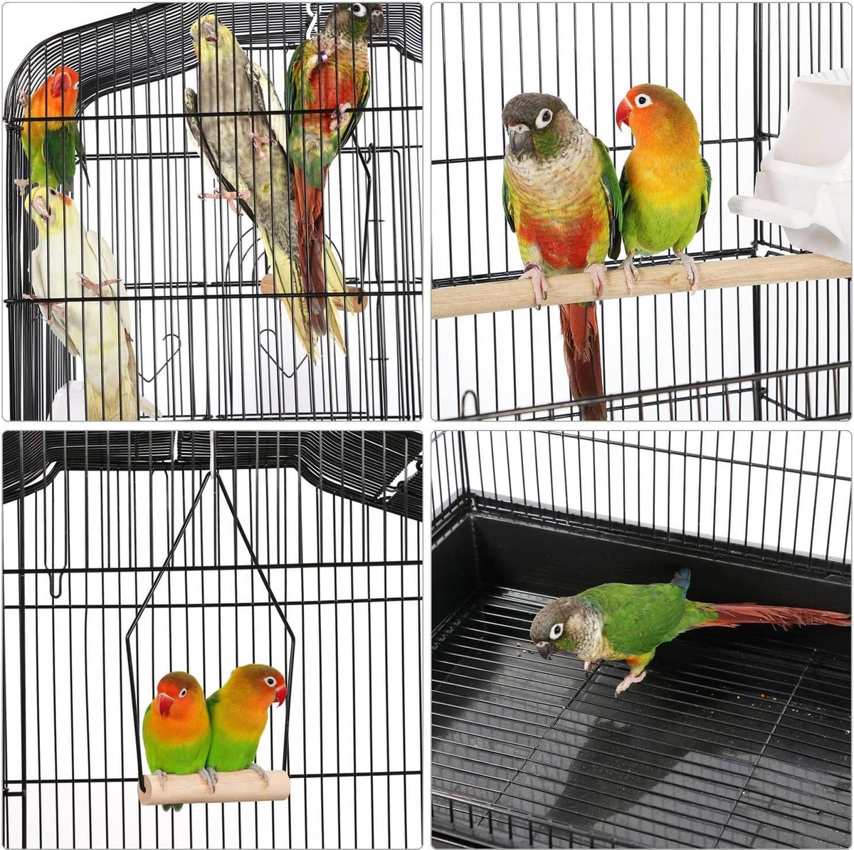 Papa Simba XXL Vogelkooi Grasparkieten Kanarie met zitplaats en accessoires met standaard - Zwart - HMTM-10002-Black thumbnail 6