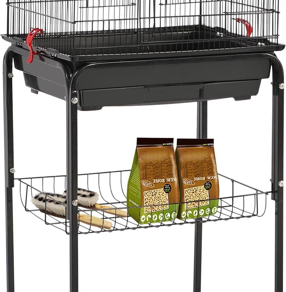 Papa Simba XXL Vogelkooi Grasparkieten Kanarie met zitplaats en accessoires met standaard - Zwart - HMTM-10002-Black thumbnail 7
