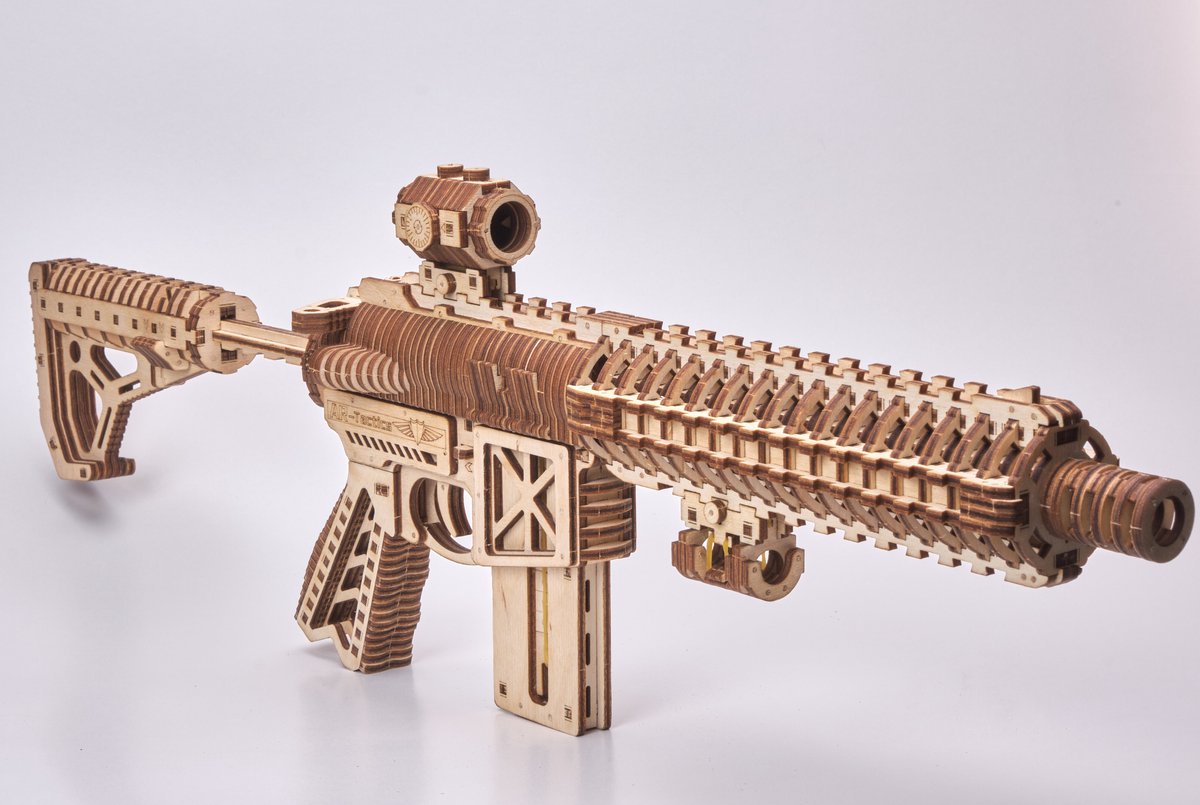 Wood Trick – Modelbouw 3D houten puzzel – Aanvalsgeweer - Assault Gun AR-T (WDTK057) – 496 stuks - Geen lijm noch verf nodig! — afbeelding 3