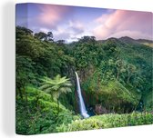 Canvas Schilderij Uitzicht op een waterval in het fantastische regenwoud in Costa Rica - 80x60 cm - Wanddecoratie
