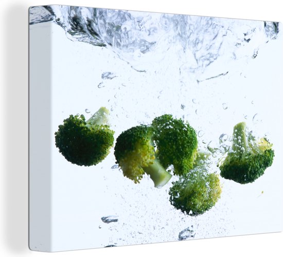 Morceaux de brocoli dans l'eau bouillante Toile 80x60 cm - Tirage photo sur toile (Décoration murale salon / chambre)