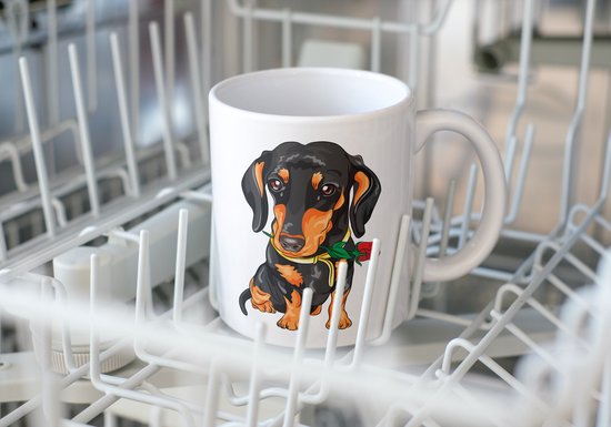 Mok - Koffiemok - Een Teckel Die Op Haar Achterste Twee Poten Staat Mokken 350 Ml Beker Koffiemokken Theemok