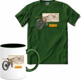 Mountainbike Adventures Fiets outdoor sport kleding - T-Shirt met mok - Unisex - Bottle Groen - Maat M