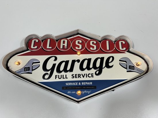 Metalen wandbord met led-verlichting “Classic Garage”