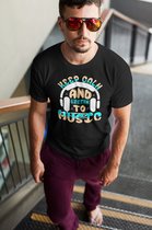 Rick & Rich - T-Shirt Keep Calm and Listen To Music Headphone - T-shirt met opdruk - T-shirt Muziek - Tshirt Music - Zwart T-shirt - T-shirt Man - Shirt met ronde hals - T-Shirt Maat S