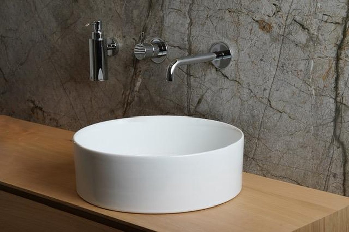 Ibiza - Design Wastafel - Hoogglans Wit - Wastafel - Handwastafel - Waskom - Ø 400 x 120 Mm - Trendy - Keramiek - Badkamer - Toilet - Luxe