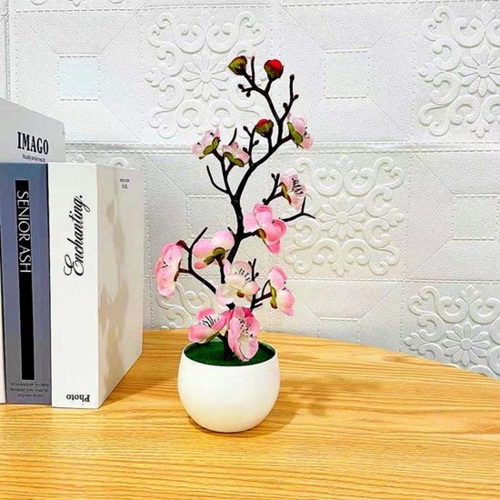 kunst-bonsai-silk flower-roze