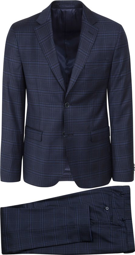 Suitable Kostuum Toulon Wol Navy Check Royal Blauw Heren