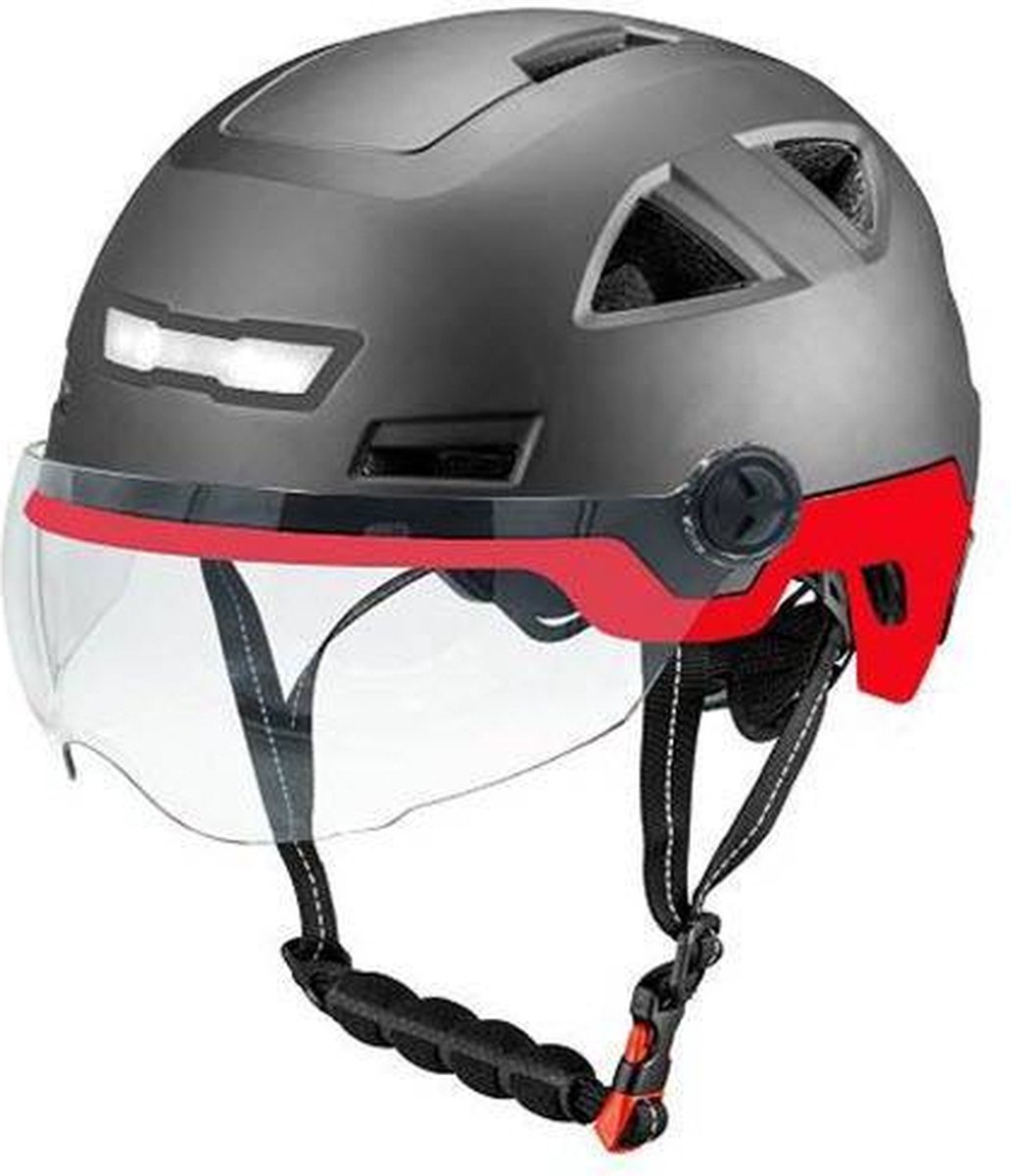 Vito E-Light Speed Pedelec helm met vizier zwart rood S/M 55/58cm | Snorfiets helm Snorscooter | Geschikt voor Helmplicht
