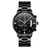 Horloges voor mannen - Horloge mannen - zwart - Heren horloge - Zwart Edelstaal - Roestvrij Staal - Waterdicht- Chronograaf - Geschenkset met verstelbare pin