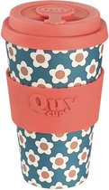 Quy Cup 400ml Ecologische Reis Beker - "Daisy Blu" - BPA Vrij - Gemaakt van Gerecyclede Pet Flessen met Rode Siliconen deksel