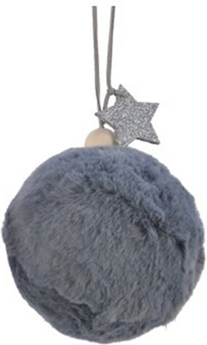 Grijze fluffy kerstbal nepbont 12cm - Kaemingk