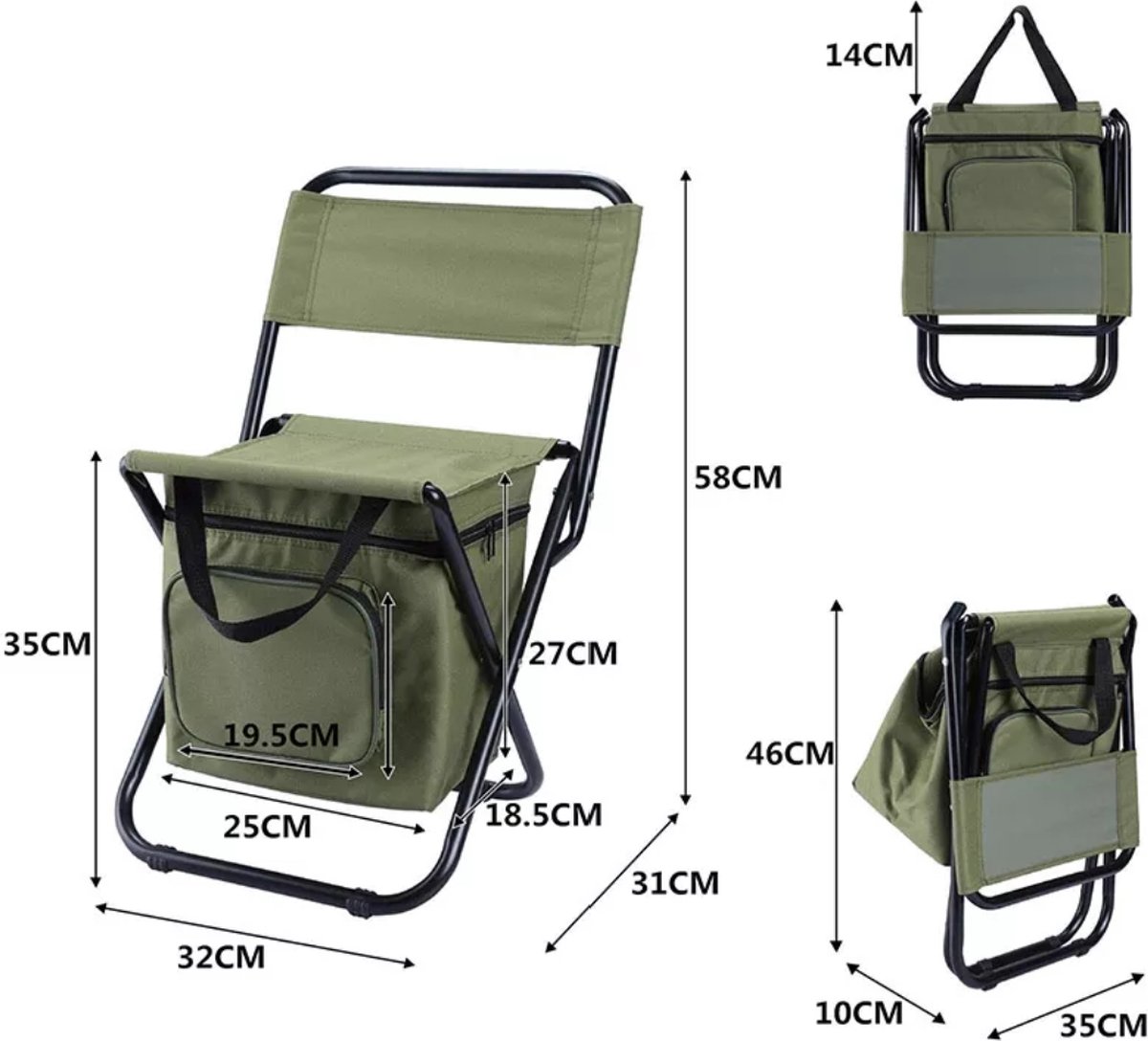 Viskrukje - Visserstoel - Campingstoel - Toeristen - Reiskruk - Zak met Ritssluiting en koelbox - Opvouwbaar en Draagbaar .